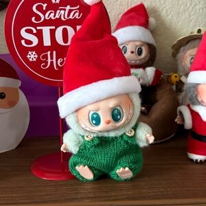 Festive Green Elf Doll with Red Santa Hat Labubu clothing only